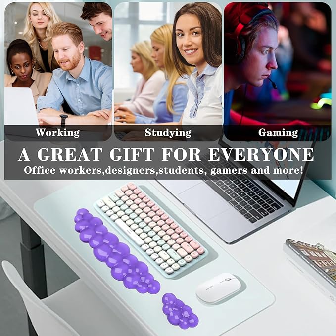 Gel Cloud Keyboard and Mouse Wrist Rest, Cute Wrist Support and Arm Support Keyboard Rest for Keyboard and Mouse Typing Pain Relief,Suitable for Office/Computer/Laptop/Gaming (Transparent Purple Set)