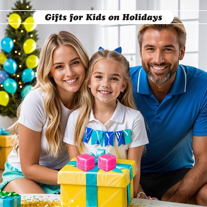 2Pcs Stress Cubes Slow Rise Glitter Squishy Cube Nice Relief Balls Jelly Fidget Toys for Kids Adults Squeeze Sensory Pack for Anxiety, Autism, Funny Gifts for Holiday/Birthday/Classroom(Pink)