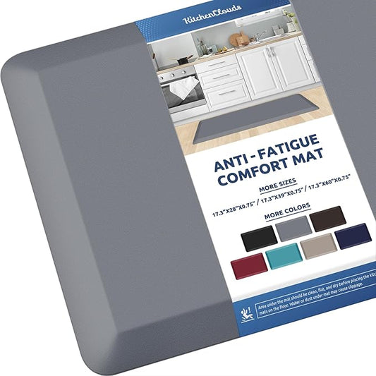 KitchenClouds Kitchen Mat Cushioned Anti Fatigue Kitchen Rug Non Slip Standing Mat Comfort Floor Mats for Sink Office (17.3"x39"- 0.8inch,Grey)