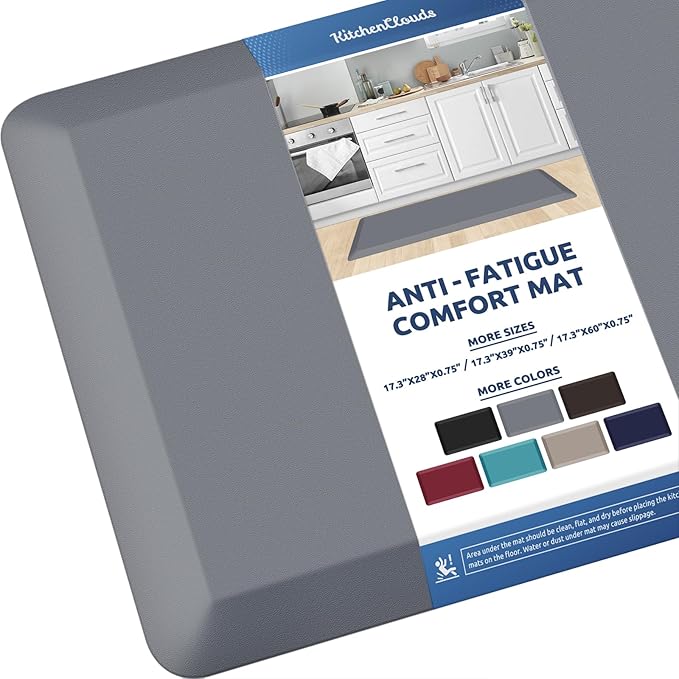 KitchenClouds Kitchen Mat Cushioned Anti Fatigue Kitchen Rug Non Slip Standing Mat Comfort Floor Mats for Sink Office (17.3"x39"- 0.8inch,Grey)