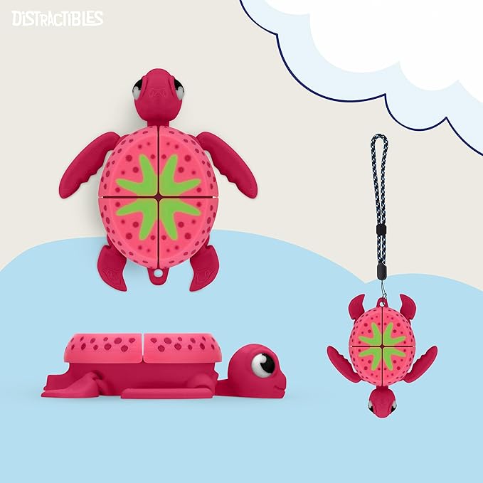 Distractible Turtle Fidget Toy, Articulating Design with Shell Clickers, Pocket-Sized & Durable, Stress Relief, ADHD, Autism & Stim (RED-Strawberry)