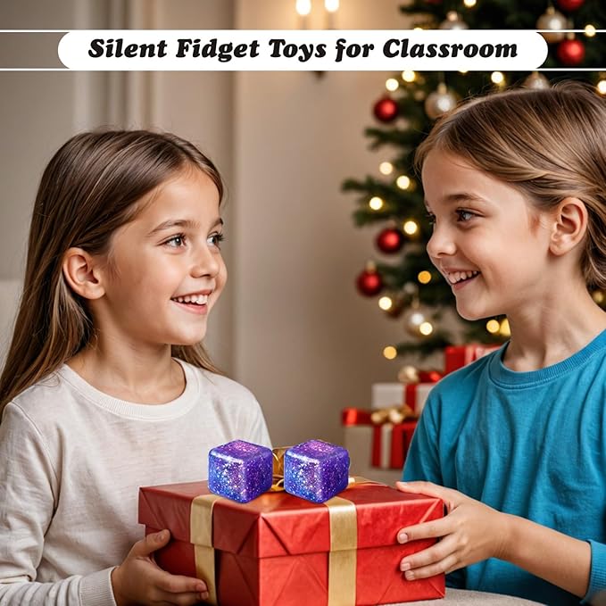 2Pcs Stress Cubes Slow Rise Glitter Squishy Cube Nice Relief Balls Jelly Fidget Toys for Kids Adults Squeeze Sensory Pack for Anxiety, Autism, Funny Gifts for Holiday/Birthday/Classroom(Pruple)