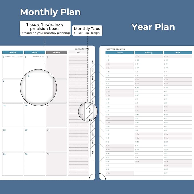 Weekly Monthly 2026 Planner (Jan.26-Dec.26),11.5"x8.5",12 Months Agenda Plan with Month Tabs & Pocket,Expenses/Note Pages, Appointment Book Calendar with Hardcover Vegan Leather Cover,Blue