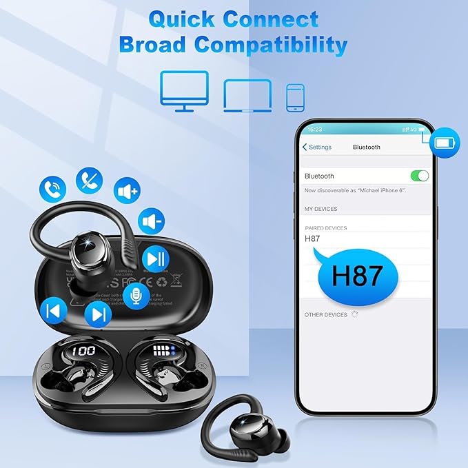 Wireless Earbuds Sport, Bluetooth 5.4 Headphones with Earhook, 2025 Hi-Fi Stereo Over Ear Buds, 50H Earphones with 4 ENC Noise Canceling Mics, IP7 Waterproof Headset for Running Workout (Android/iOS)