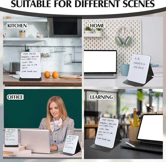 2 Pcs Small Glass Desktop Whiteboard with Reversable Stand 8 x 6 Inch Mini Dry Erase White Board Easel with 2 Markers Reusable Desk Notepad for Home Office School Supplies(Black)