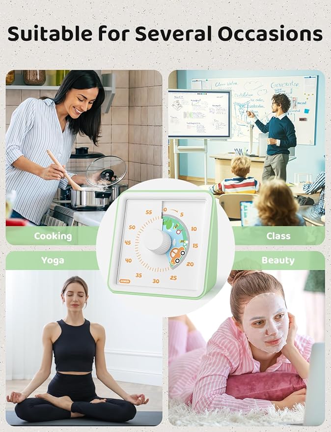 LIORQUE 60 Minute Visual Timer for Kids, Visual Countdown Timer for Classroom Office Kitchen with 'Car' Pattern Design, Pomodoro Timer with Silent Operation (Batteries Included)