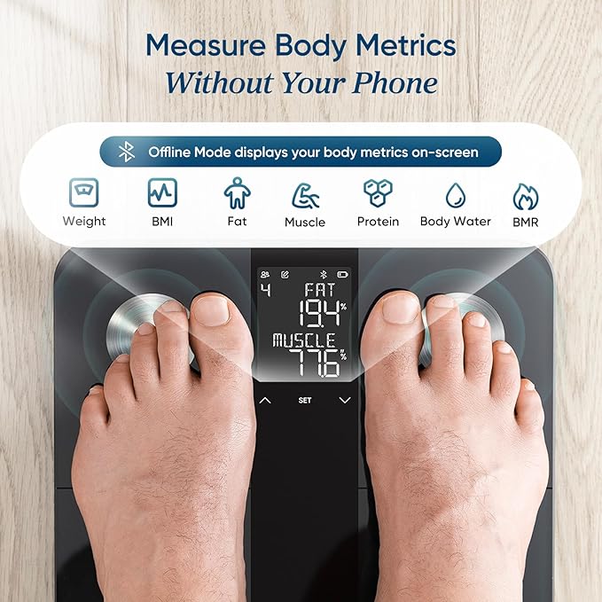 Etekcity Upgraded Smart Scale for Body Weight, Bathroom Digital Scale with BMI, Body Fat, Muscle Mass, 13 Metrics with a Large Display, Support Offline Mode and Apps Connection