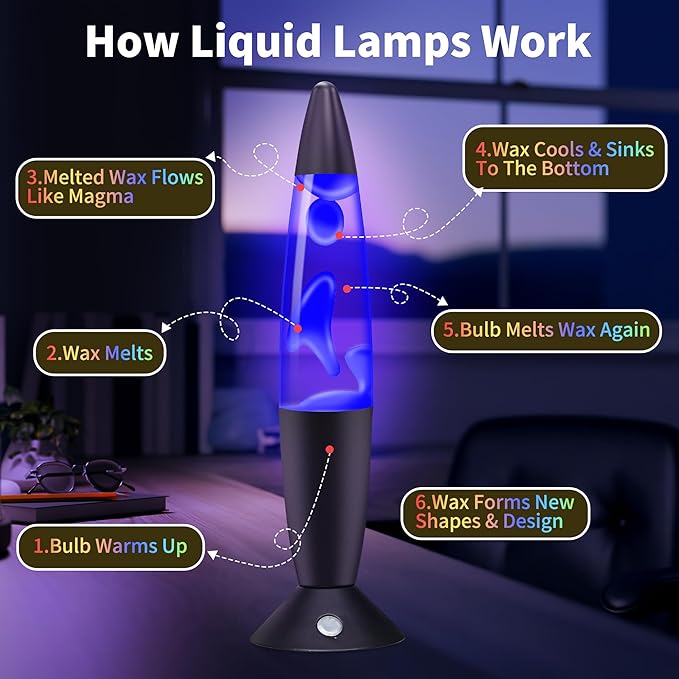 Blue Liquid Motion Lamp in Clear Liquid 13.5 Inch Table Lamp for Kids Adults Dimmable Liquid Light with Remote Relaxing Mood Light for Living Room Office Birthday Holiday Gifts