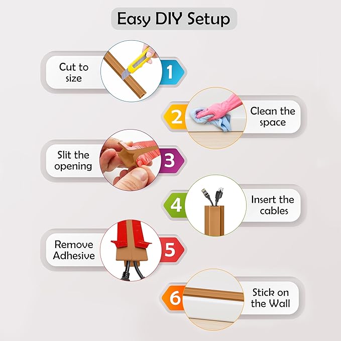 Rubber Bond TV Cord Hider Cable Protector - Strong Self Adhesive Wall Cord Cover Cable Hider - Low Profile Cable Management Wall Cord Concealer Cable Raceway