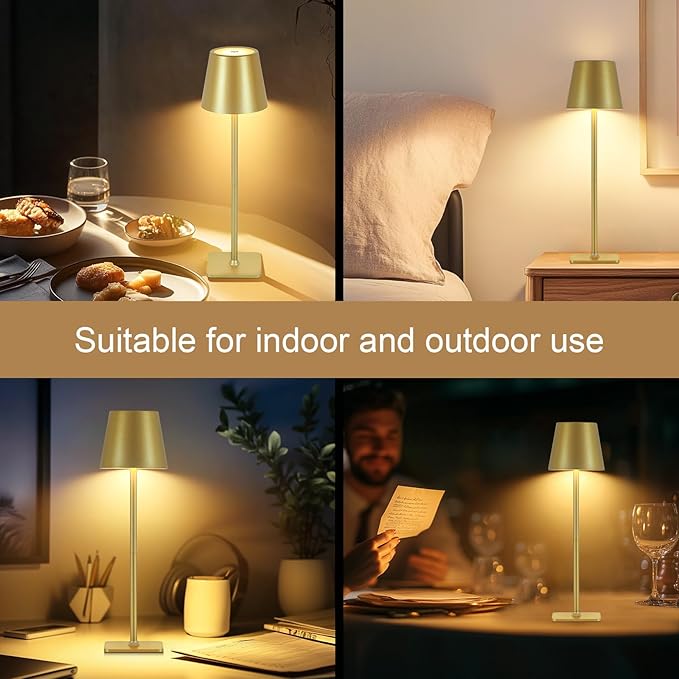 Rechargeable Cordless Table Lamp with Remote 2 Pack, 5200mAh Battery Operated Desk Lamp with Timer, 3-Color Stepless Dimming Wireless Desk Lamp, Portable Table Lamp for Bedroom Restaurant (Gold)
