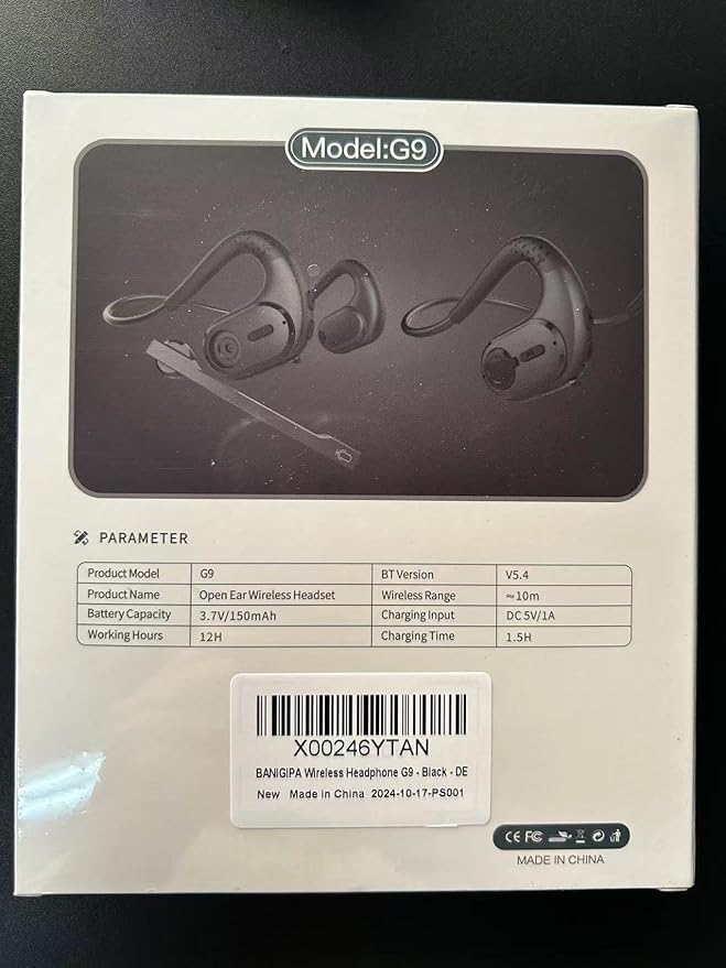 BANIGIPA Bluetooth Headset with Removable Microphone, Noise Cancelling Wireless Headset for Phones Laptop Computer PC, Open Ear Headphones for Office Meeting Running Cycling Driving Working-12 Hrs