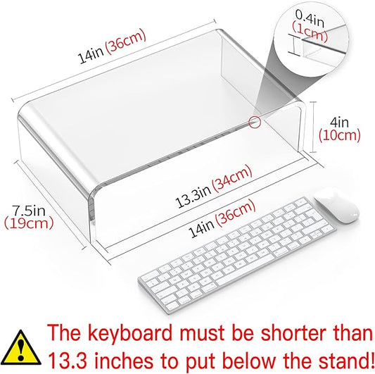 Acrylic Monitor Stand Riser Acrylic Laptop Stand for Desk Clear Computer Monitor Stand for Desk Accessories White Aesthetic Decorations for Office Home iMac Organizer