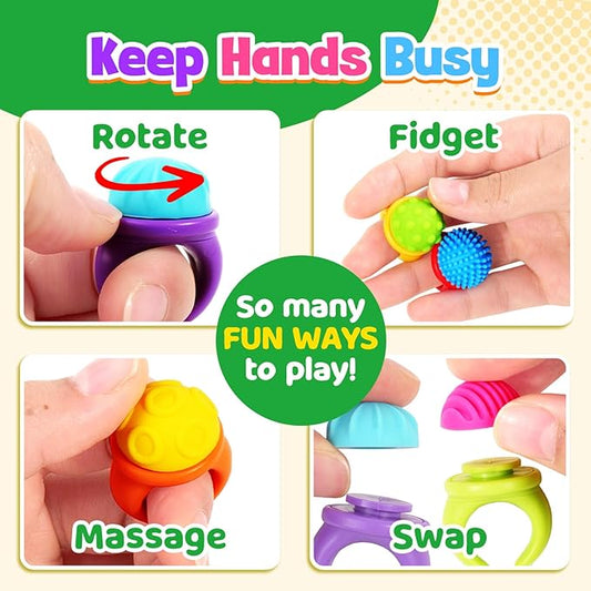 Fidget Toys Kids Sensory Rings: Textured Spinner Rings for Anxiety Relief - Sensory Toys for Autism ADHD Special Needs Classroom School - Prizes Bulk for Students Boys Girls