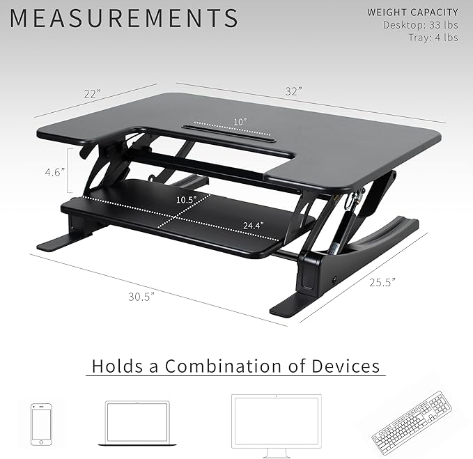 VIVO 32 inch Height Adjustable Stand Up Desk Converter, V Series, Quick Sit to Stand Tabletop Dual Monitor Riser Workstation, Black, DESK-V000VS