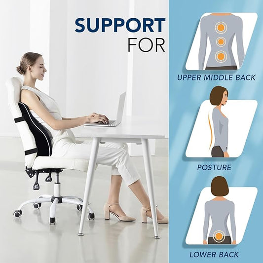 Lumbar Support Pillow for Office Chair & Car, Ergonomic Back Support Memory Foam Back Cushion with 3D Washable Cover, Relieves Back Pain for Driving, Gaming, Truck, Recliner