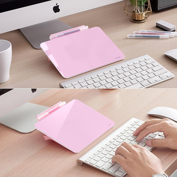 Small Desktop Glass Dry-Erase Whiteboard - 8 X 6 Inches Tabletop Easel Whiteboard with Stand, Desk Board Buddy for Artist, Teacher and Student