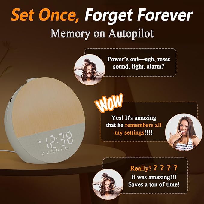 Sunrise Alarm Clock with Sound Machine: Wake Up Light Gently to Gradual for Heavy Sleepers Sunlight Alarm with Bluetooth & Memory for Bedroom - White Noise Machine with 30 Sleep Relax Sounds - Beige