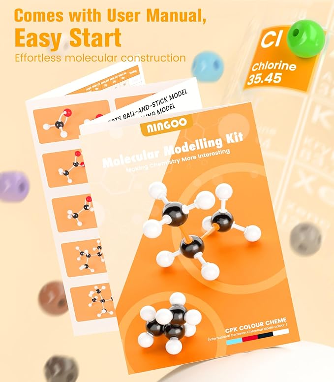 Organic Chemistry Model Kit-124 PCS,Portable Molecular Model Kit for Chemistry Classes,Atomic Element Model Set for Organic&Inorganic Learning,Supply to Students & Teachers