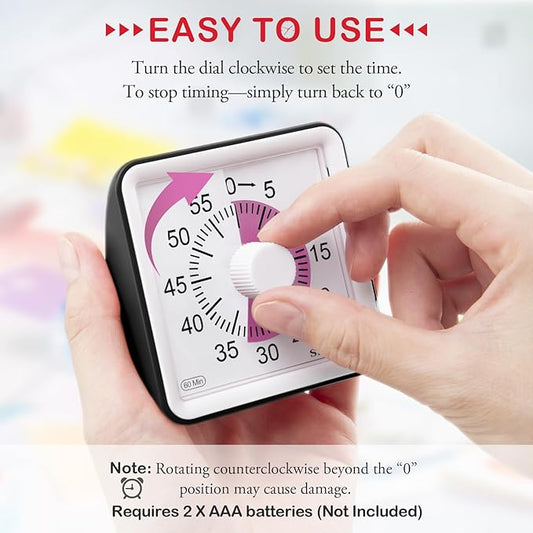 Secura 60-Minute Visual Countdown Timer for Kids & Adults, Classroom Time Management Tool (Pink & Black)