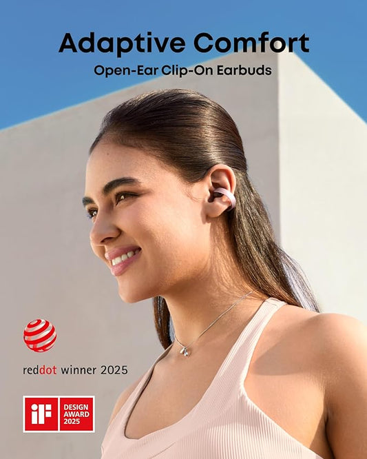 Soundcore AeroClip by Anker, Open-Ear Earbuds, Clip-On Headphones, Adaptive Comfort, Clear Calls with 4 Mics and AI, Stable Fit, 12mm Drivers for Powerful Bass, Hi-Res, Open-Ring Design