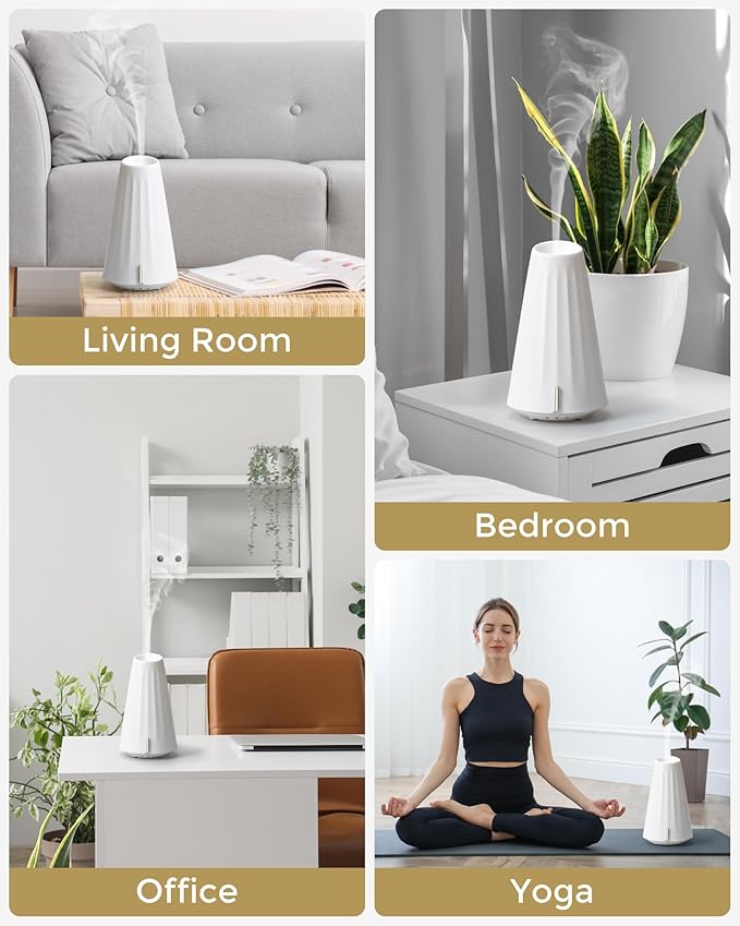 120ML Essential Oil Diffuser,Plastic USB-Power Aromatherapy Diffuser with 3 Timer Settings, Ultrasonic Quiet Operation, Sleep Helper & Dimmable Night Light for Large Room