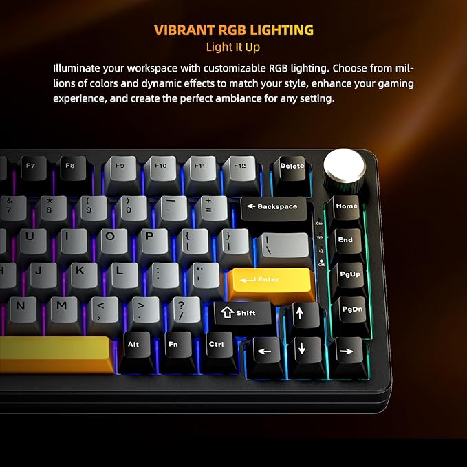 Machenike K600 B82W Gasket Mechanical Gaming Keyboard,75% Wireless Hot Swappable Gaming Keyboard with Padding&Knob,Bluetooth/2.4GHz/USB-C,RGB Backlit for PC/Tablet/Xbox/PS4/PS5