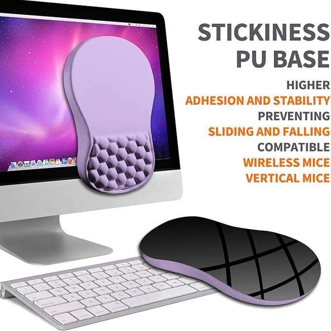 Ergonomic Joint Wrist Support Mouse Pad with Memory Foam Cushion Massage Bump, Carpal Tunnel Pain Relief Mousepad Slope Design for Wrist Rest, 11.8x7.9 in, Pale Purple