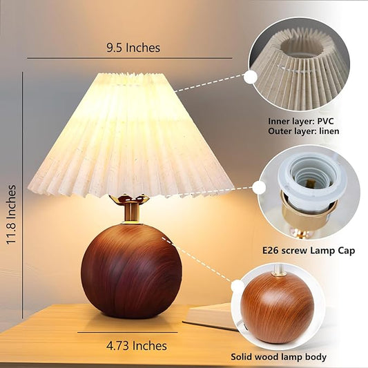 Ceramic Table Lamp for Bedroom, Small Space Pleated Cute Bedside Table Lamp with Switch, Night Light, Decor Desk Lamps for Living Room, Kids Room, Dorm, Office, Nursery with E26 LED Bulb