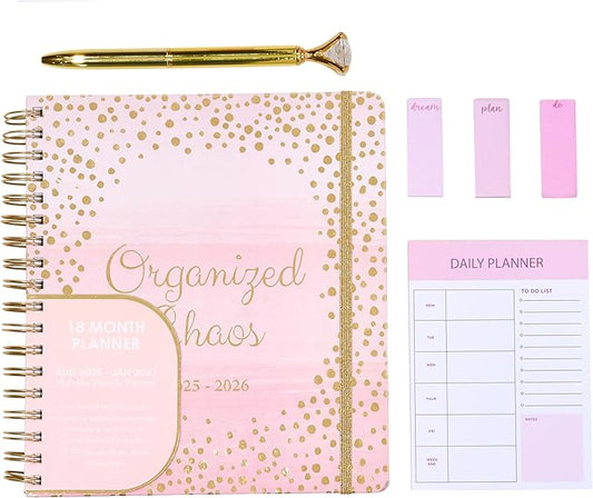 Votum August 2025 to January 2027 Large Back to School Academic Planner- Daily, Weekly & Monthly Organizer with Pens, Stickers, Sticky Notes, and a Sturdy Cover - Organized Chaos Pink