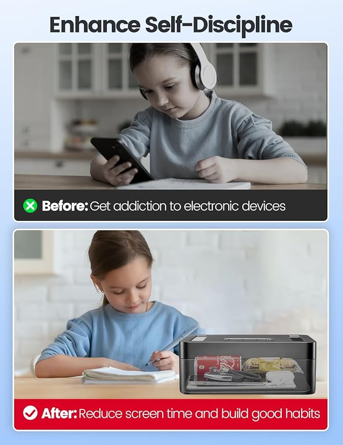 Vaydeer Metal Time Lock Box, Phone Lock Box with Timer, Timed Locking Safe, Self-Control Container with USB C Charge,Child Lock, Audio Prompt, Time Release Storage Locker for Phone/iPad Mini/Medicine