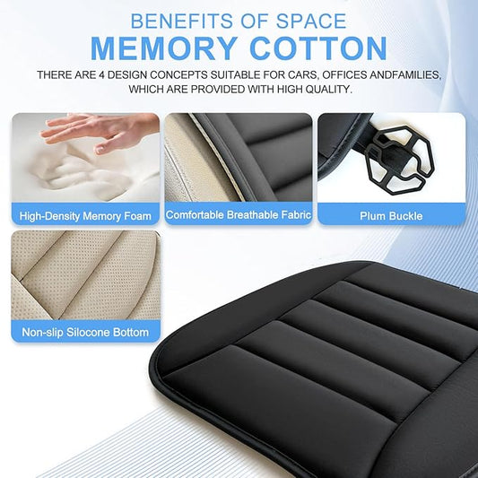 Car Seat Cushion Pad with 1.2inch Comfort Seat Protector for Car Driver Seat Office Chair Home Use Memory Foam Seat Cushion with Non Slip Bottom