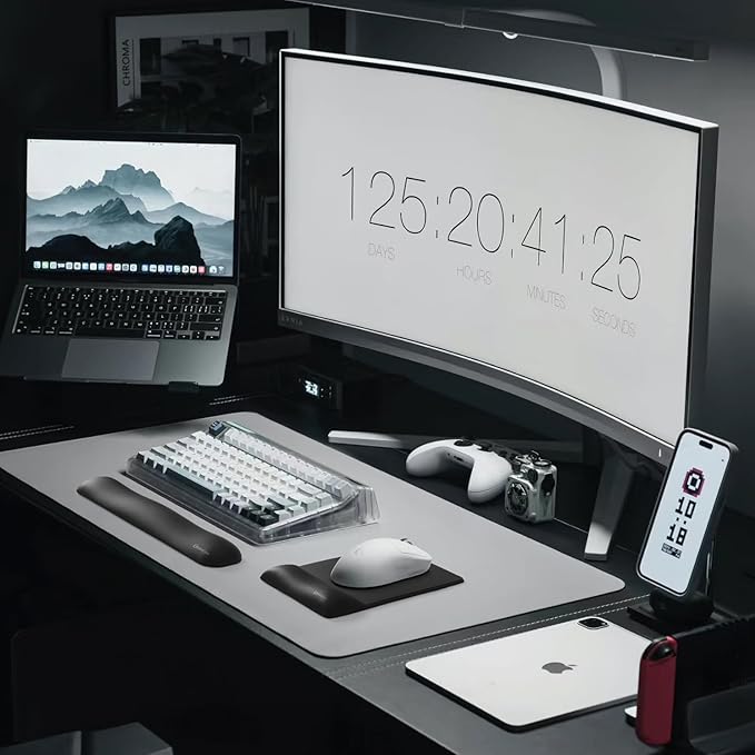 univo colors Design-Wave Wrist Rest Mouce Pad,PE Mouse Sliding Panel+Artificial Sheepskin+Memory Foam+Ergonomic+Anti-Slip Gel,Resilience Support During Work and Gaming,Mouce Accessory,Grey