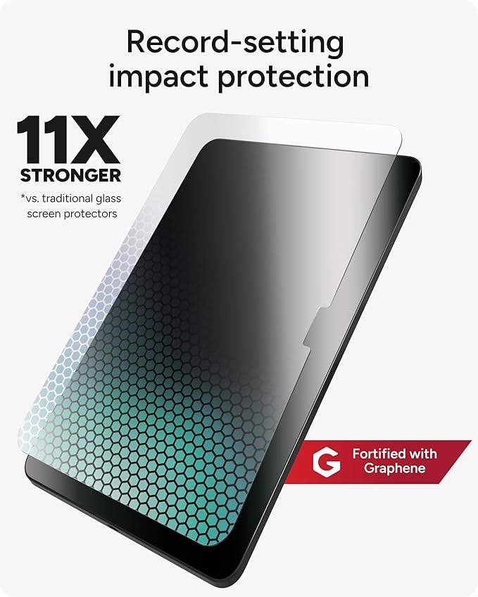 ZAGG XTR4 Screen Protector for iPad 11-inch (A16) & iPad 10.9-inch (10th Gen) – 11X Stronger with Graphene, Blue Light Filtration, Anti-Reflective, EZ Apply Tray, Recycled Glass