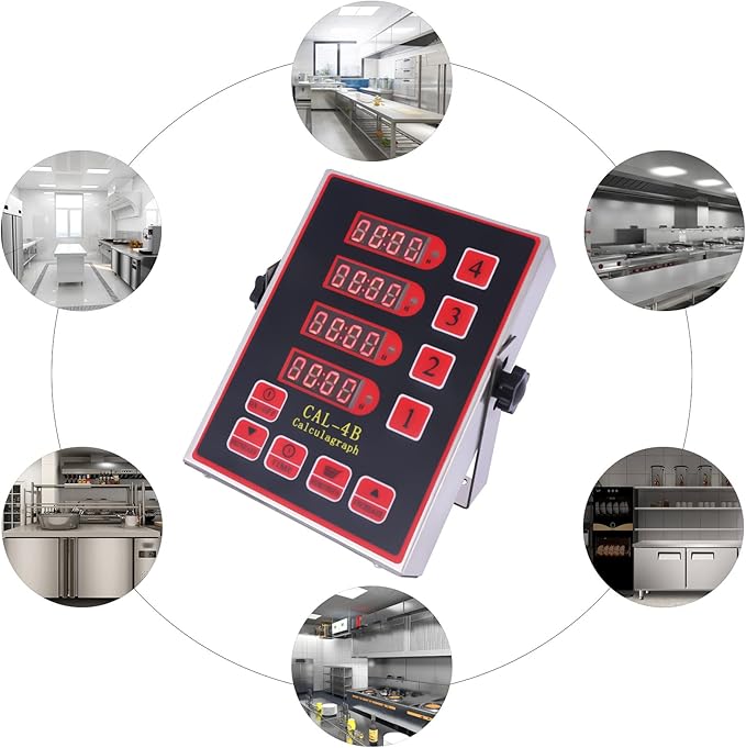 Commercial Digital Kitchen Timer Cooking Timer Reminder Stainless Steel Burger Bakery Restaurant Clock Loud Alarm LED Display Calculagraph Timer (4 Channel)