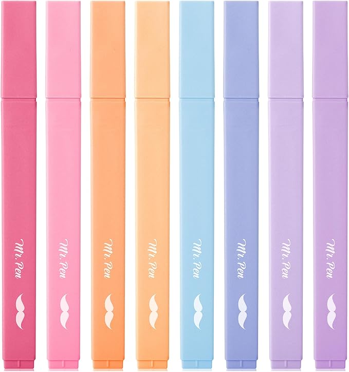 Mr. Pen- Aesthetic Highlighters, 8 pcs, Chisel Tip, Assorted Colors, No Bleed Bible Highlighter Pastel