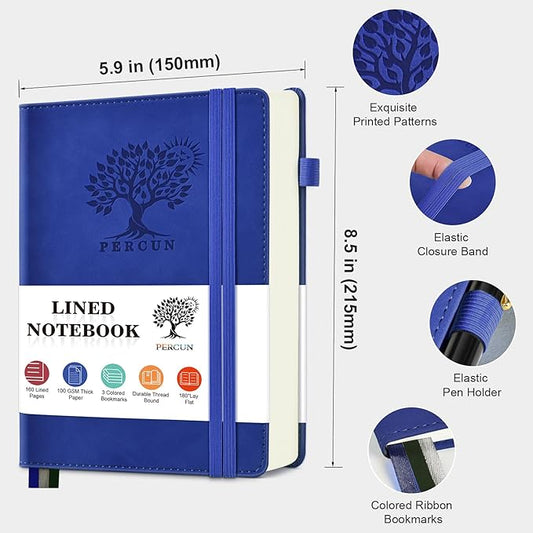 PERCUN Lined Journal Notebook for Men & Women, 160 Pages College Ruled Journal for Writing, A5 Hardcover Leather Notebooks for Work, School, Business, Travel, Daily Diary 5.9" x 8.5" - Navy