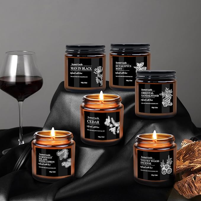 Scented Candle Set | Men Candle Set - 6 Pack Candles for Home Scented, Aromatherapy Candle for Men,150 Hour Burn Time, Masculine Candles Gifts for Birthday, Father's Day