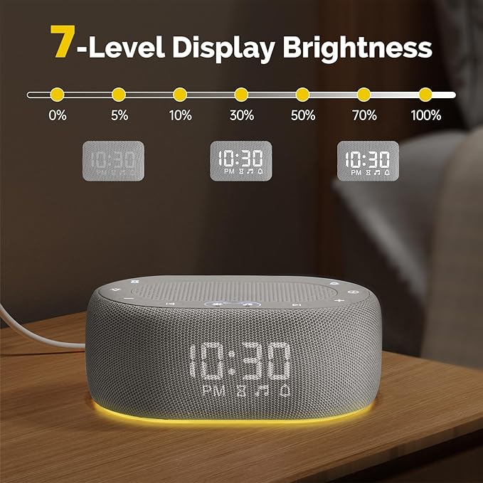 1Mii White Noise Sound Machine for Sleep, Pink Noise Machine for Baby Adults Sleeping, 18 Soothing Sounds with 7-Color Night Light, Timer, Alarm Clock, Volume Control, Remote App Control - Grey