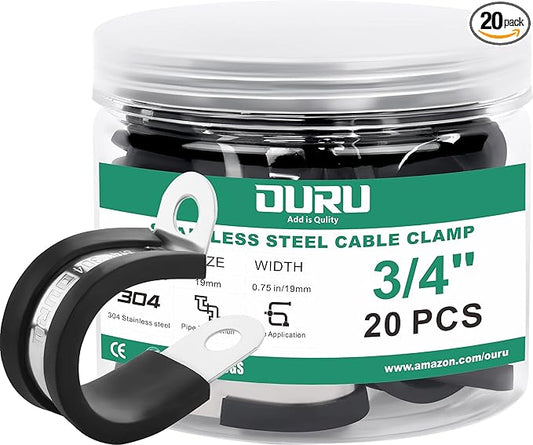 20pcs 3/4 Inch Stainless Steel Cable Clamps,Rubber Coated Cushioned Insulated Cable Clamp,Automotive Cable Wire Clamps,Pipe Clamps,Metal Clamp for Tube,Lines,Wire Cord Installation(Black,19mm)