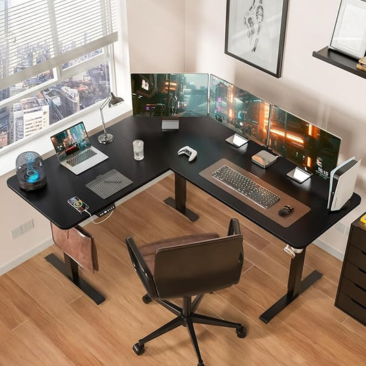 63 x 55 inch L Shaped Standing Desk, Corner Computer Desk, Electric Adjustable Height Stand Up Table, L Sit Stand Desk for Home Office Gaming, Classical Black