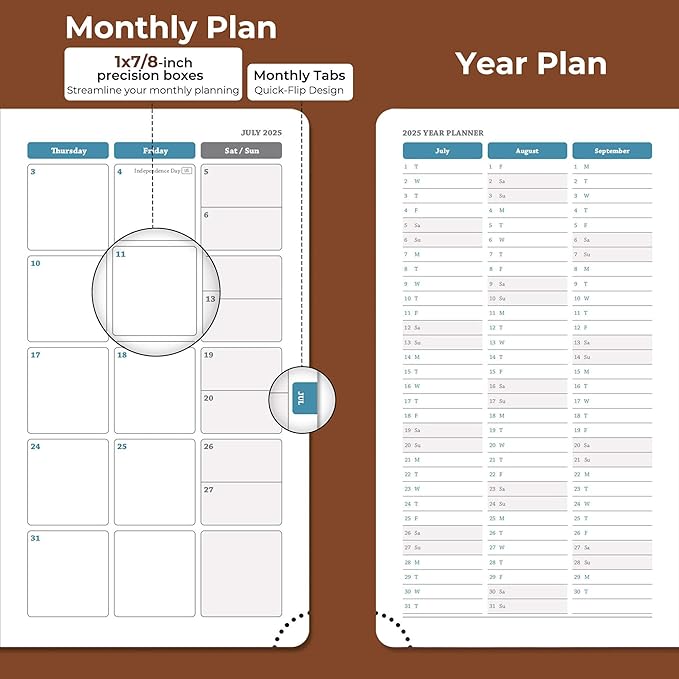 Weekly Monthly 2025-2026 Planner (July 25-Dec 26),6.5"x3.75",18 Months Agenda Plan with Month Tabs & Pocket,Expenses/Note Pages, Academic Calendar with Vegan Leather Cover,Brown