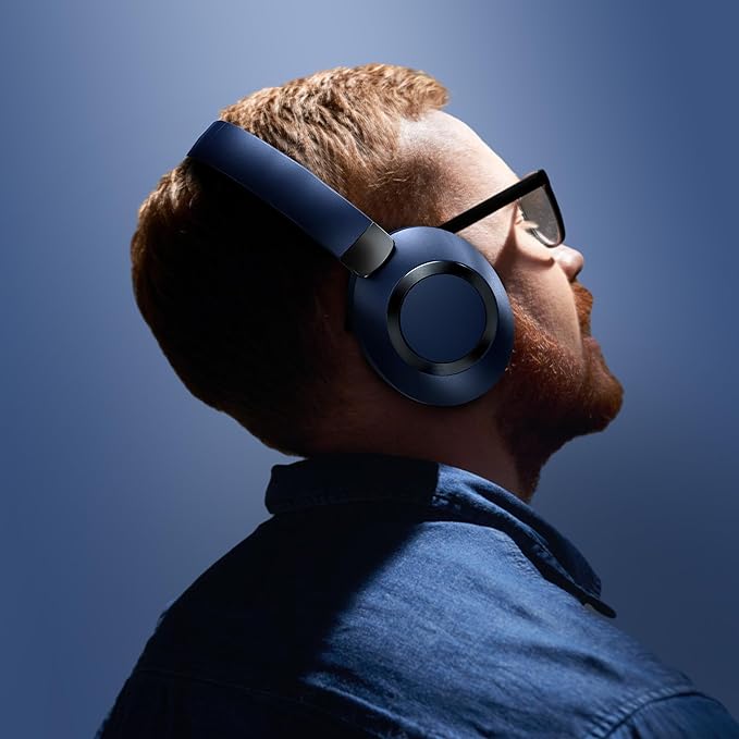 Active Noise Cancelling Headphones, 100H Playtime Headphones Wireless Bluetooth, Bluetooth Headphone with Microphone, Over- Ear Wireless Headphone with Deep Bass for Travel (Blue)