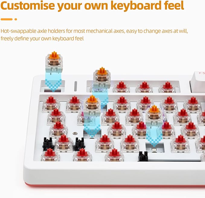 IROK FE75Pro Wireless RGB Hot Swappable Mechanical Keyboard, Three-Layer Dampening 81 Keys Gaming Keyboard, Customizable Backlit, USB-C/2.4GHz/Bluetooth- White/Red