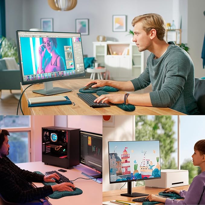 Mouse Pad Wrist Support, Laokiiy 2 in1 Keyboard Wrist Rest+ Ergonomic Mouse Pad, Non-Slip Wrist Rest for Computer Keyboard, Made Easy Typing & Relieve Wrist Pain(Banana Leaf Green)