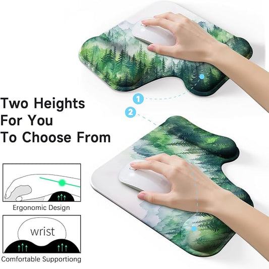 Ergonomic Mouse Pad with Gel Wrist Rest (1"& 1.2" Dual Height) - Mouse Pads Compact Mousepad Desk Mat Office, Gaming & Carpal Tunnel Relief | Non-Slip Rubber Base Misty Forest