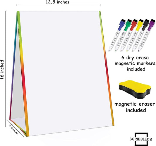Scribbledo Table Top White Board Magnetic Easel for Kids Dry Erase Drawing Board Toddler Writing Tabletop Whiteboard with 6 Dry Erase Markers and 1 Eraser Included