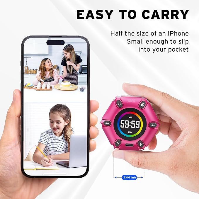 Printers Jack, Visual Pomodoro Timer, Productivity Cube Timer, Mute & Vibration & Adjustable Sound Alert, for Office, ADHD, Study, Work, 3/5/10/25/30/60min & Custom Countdown - Hot Pink