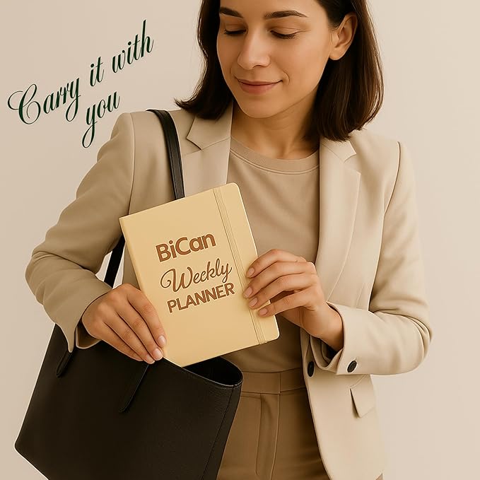 A5 Leather Planner & Journal Gift Set – Undated Weekly Spiral Notebook with Pen, Stickers & Box – Goal & Habit Tracker, Productivity Planner for Women & Men 5.8" x 8.0"