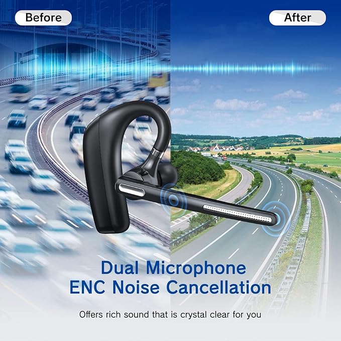 Bluetooth Headset V5.4, Wireless Bluetooth Earpiece with CVC8.0 Dual Mic Noise Cancelling, 110 Hours Talktime Hands-Free Headphones for Cell Phone, iOS and Android, for Trucker and Business Use