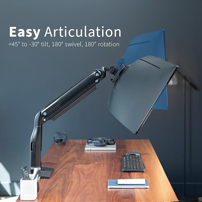 VIVO Aluminum Ultrawide Monitor Stand, Classic + USB, Fits up to 49 inch Screens, Single Articulating Pneumatic Arm, USB Ports, C-Clamp and Grommet Desk Mount, Max VESA 200x100, Black, STAND-V100HU